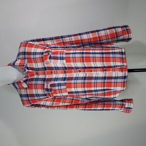 2000's Forever 21 Red Blue White Long Sleeve Plaid Button Up Shirt Size Large